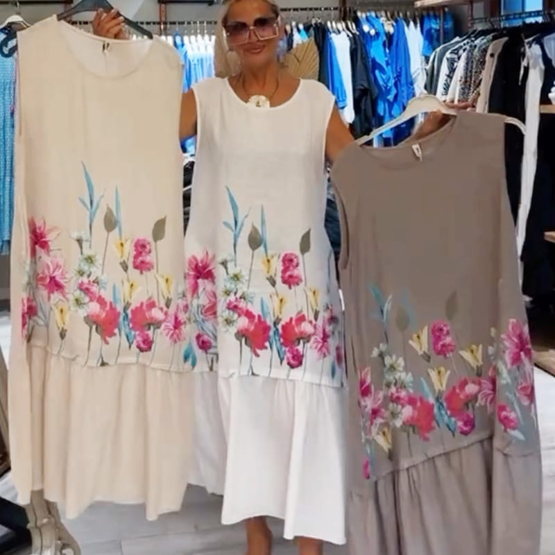 【S-4XL】🌸Ženska ohlapna cvetlična obleka brez rokavov z okroglim izrezom-SI