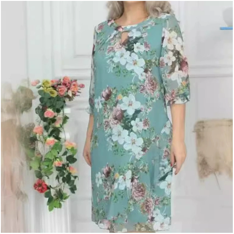 💝Moteriška gėlėmis marginta suknelė iki kelių-LT