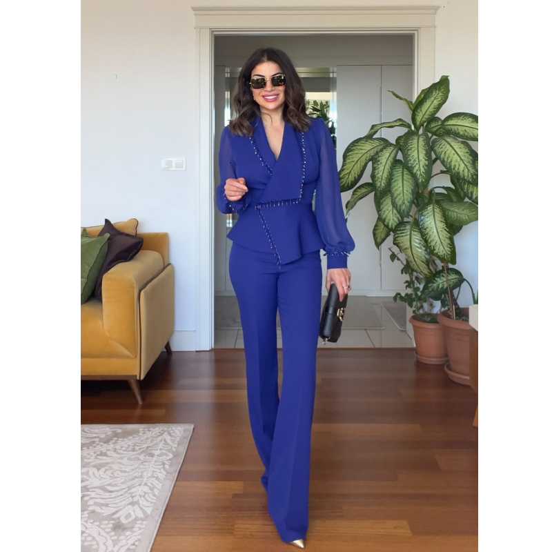Conjunto de pantalón y pantalón de malla de pierna ancha para mujer-ES