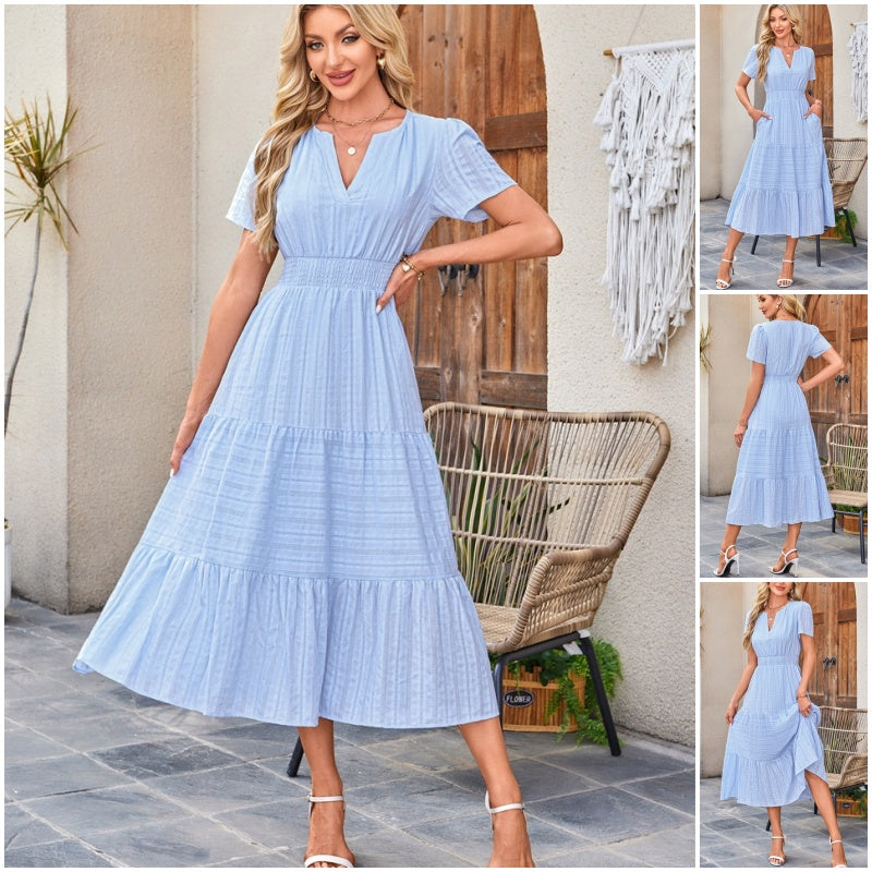 🔥👗Φόρεμα από βαμβακερό βολάν σε μονόχρωμο χρώμα-GR