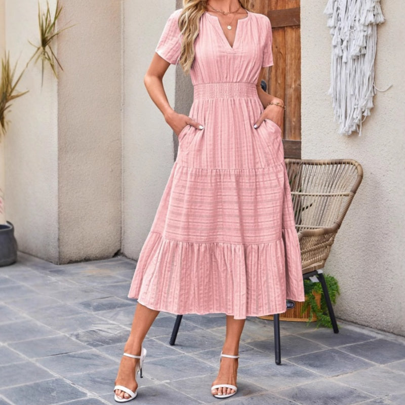 🔥👗Vienspalvė raukta medvilninė suknelė-LT