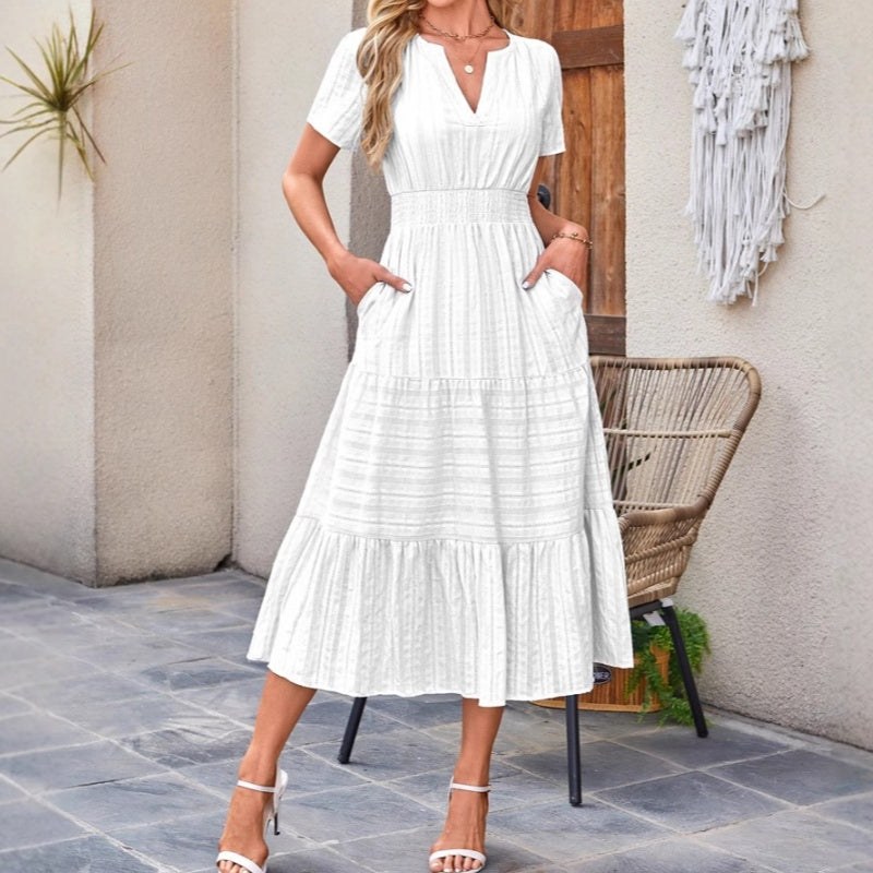 🔥👗Vienspalvė raukta medvilninė suknelė-LT