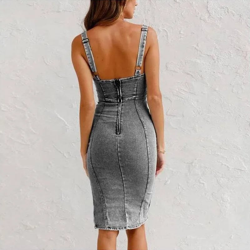 👗Φόρεμα τζιν με V λαιμόκοψη!-GR