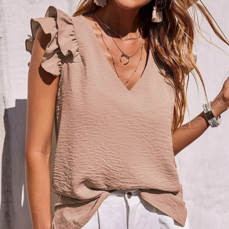 【S-2XL】👚Elastingas, be rankovių raukinys V formos iškirpte-LT