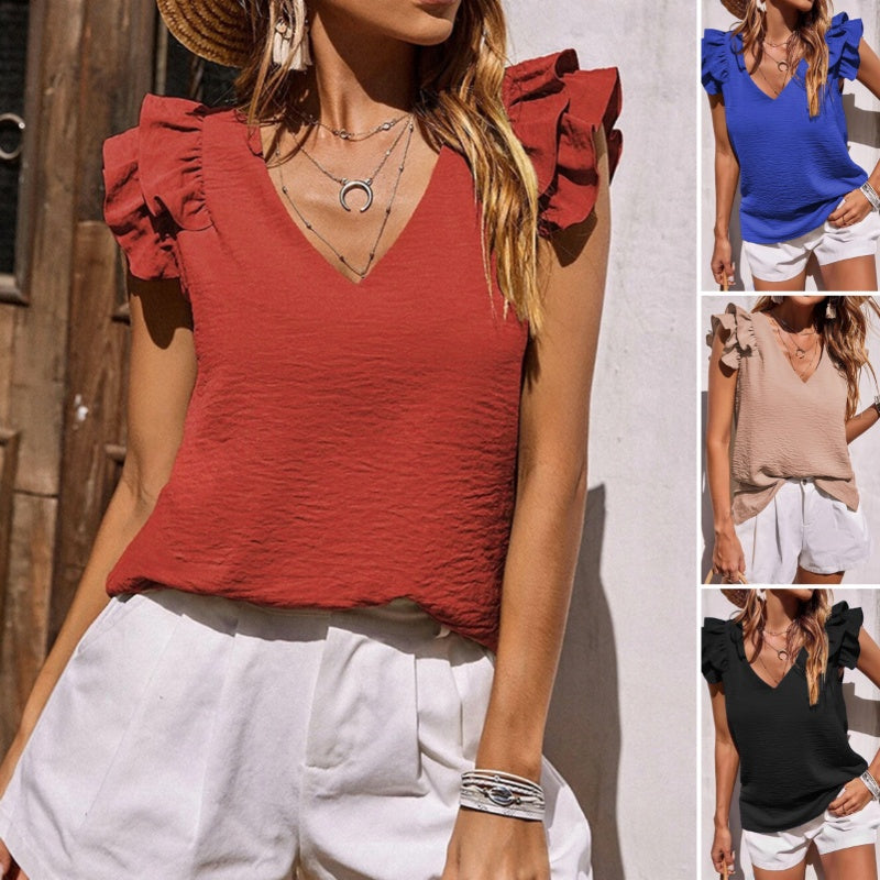 【S-2XL】👚 Ελαστική, αμάνικη λαιμόκοψη σε σχήμα V-GR