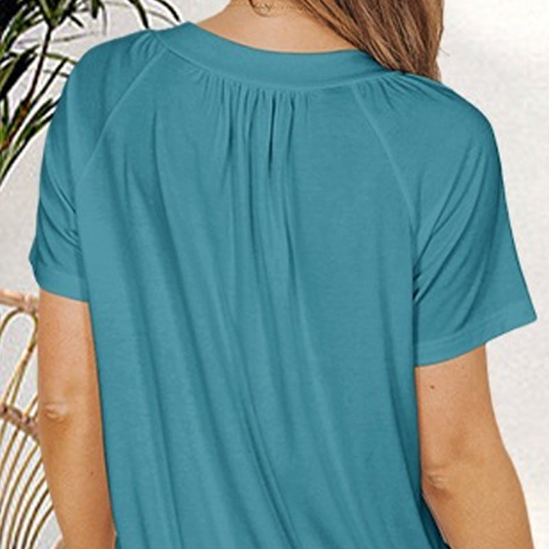 💖Γυναικείο casual πλισέ τοπ με κοντό μανίκι και λαιμόκοψη σε σχήμα V-GR