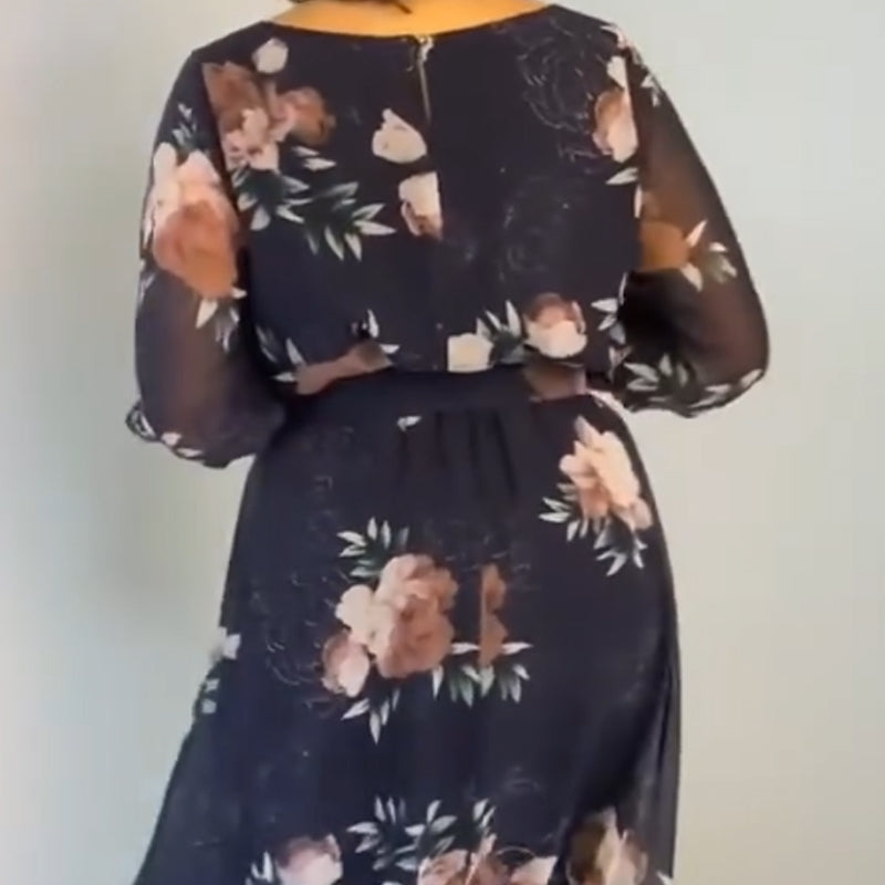 【S-4XL】🌺 Gėlėta apvalios iškirptės suknelė su diržu-LT