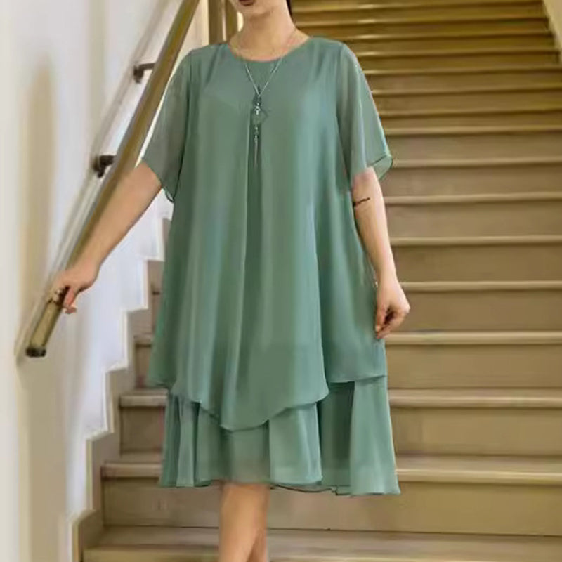 🔥👗 Ριχτό γυναικείο φόρεμα σε μονόχρωμο χρώμα-GR