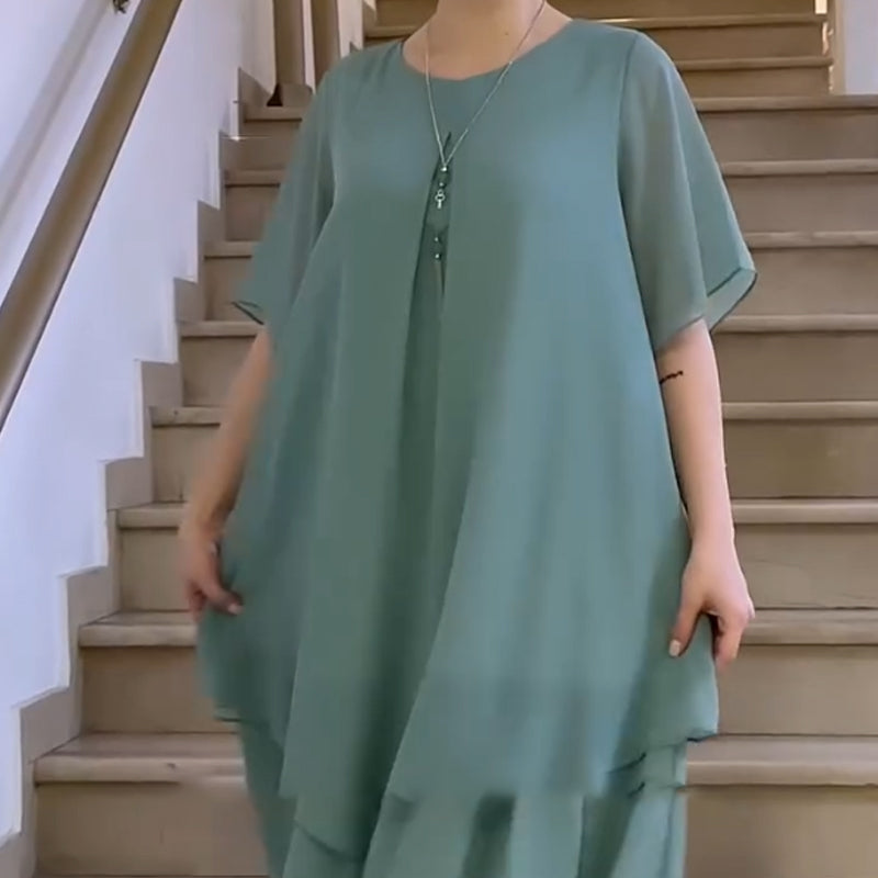 🔥👗 Ριχτό γυναικείο φόρεμα σε μονόχρωμο χρώμα-GR