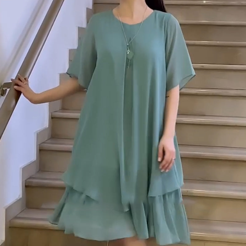 🔥👗 Ριχτό γυναικείο φόρεμα σε μονόχρωμο χρώμα-GR