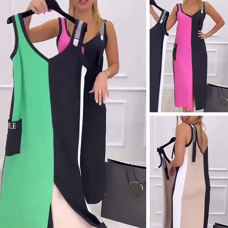 Vestido sin mangas de punto multicolor con escote en pico-ES