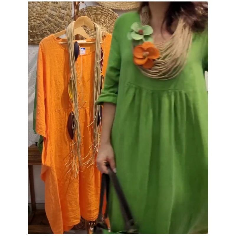 💖Omejena razprodaja, 20 % POPUST💖Ženska, za prosti čas, lanena boho obleka z dolgimi rokavi-SI