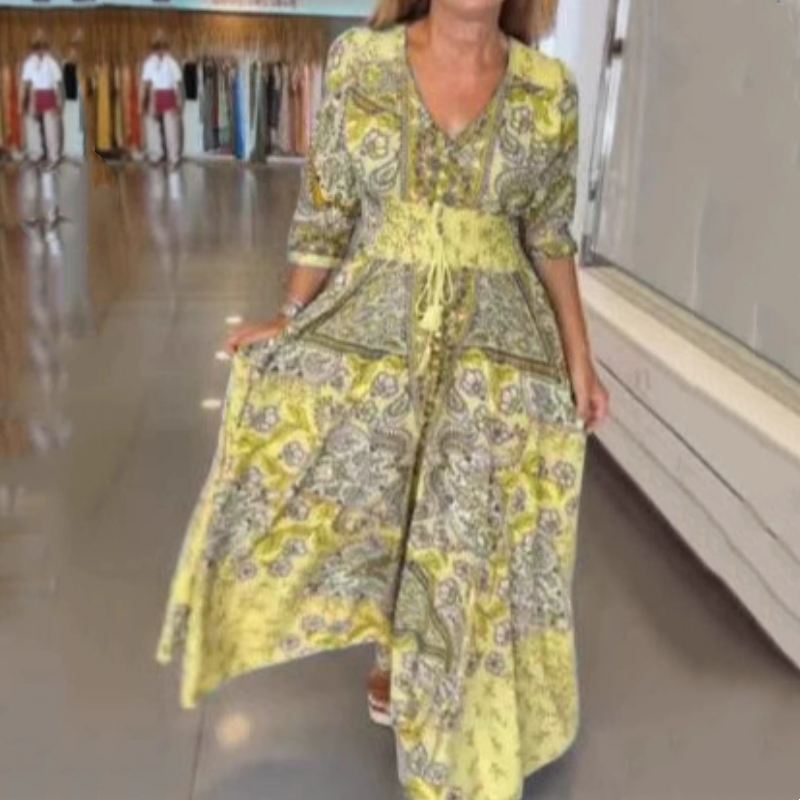 Ženska elegantna cvetlična dolga obleka z vrvico-SI