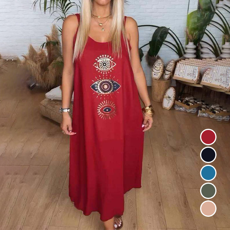 🔥Γυναικείο μακρυμάνικο φόρεμα με σχέδιο ματιών👗-GR