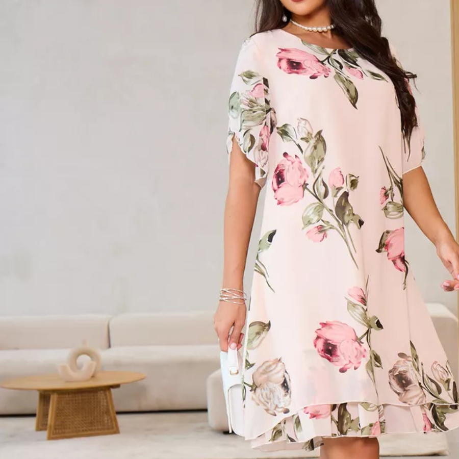 VROČE 50% 👗 Obleka iz šifona z rožnatimi cvetnimi listi-SI