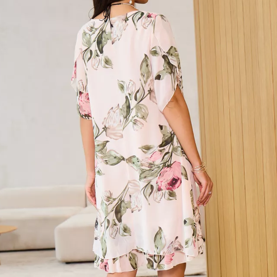VROČE 50% 👗 Obleka iz šifona z rožnatimi cvetnimi listi-SI