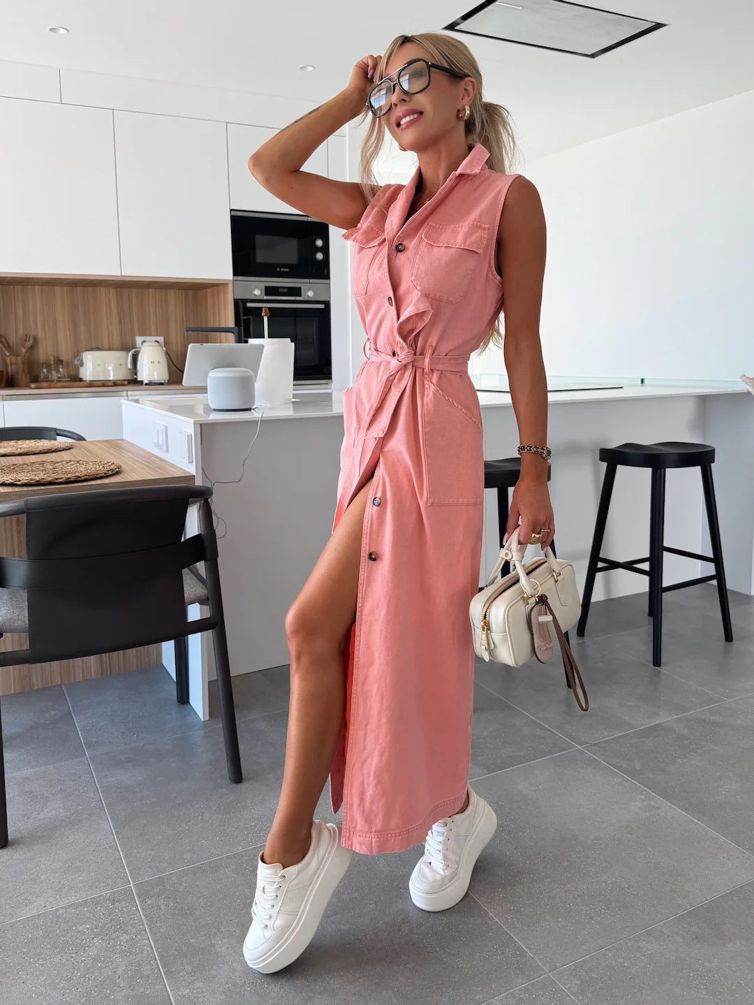Rochie pentru femei din denim - cu curea-SI