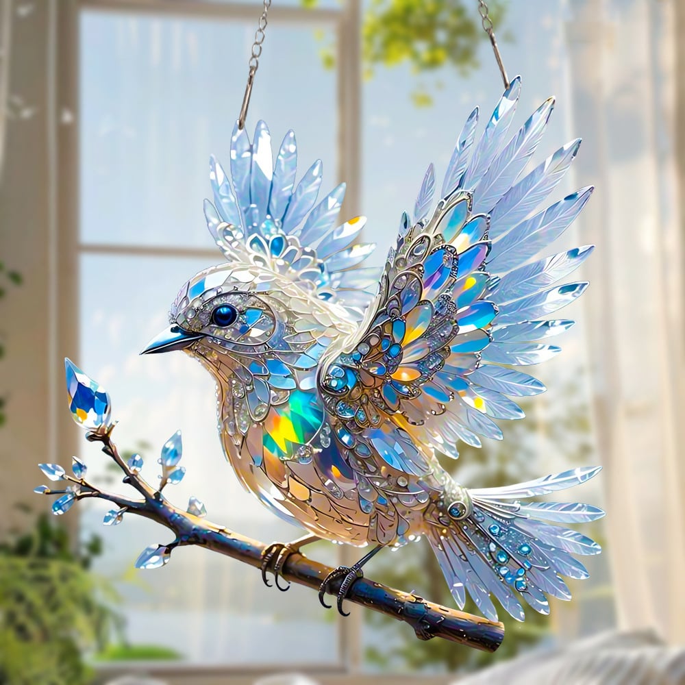 🎁🐦Κοσμήματα με χρωματιστή τέχνη και κρυστάλλινο ουρανό σε σχήμα μπλε πουλί-GR