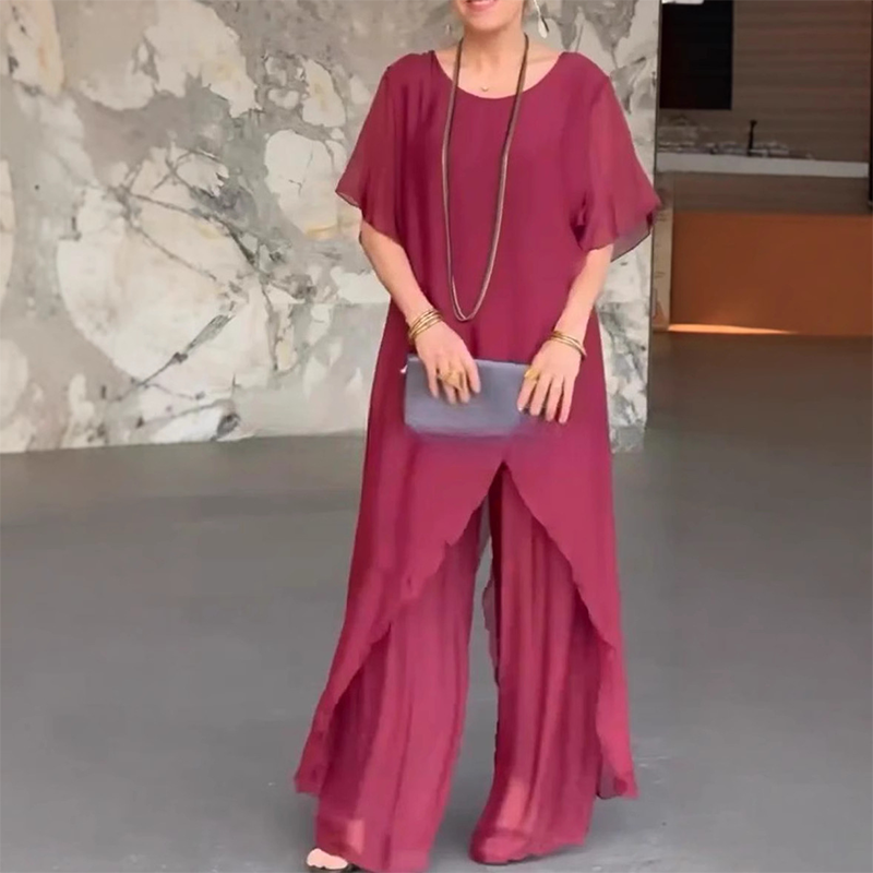 🛍️✨ Ženski komplet, ki ga sestavljata bluza nepravilnega kroja in lahke hlače-SI
