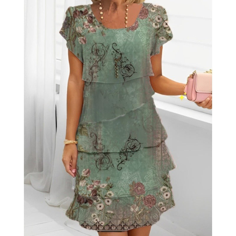 👗Elegantiška apvalios iškirptės suknelė su gėlių raštais🌸-LT