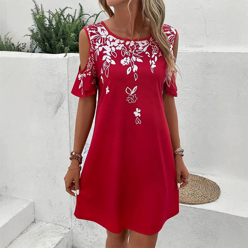 🌼【S-2XL】Φόρεμα μίντι με φλοράλ στάμπα και μανίκια με κοψίματα-GR