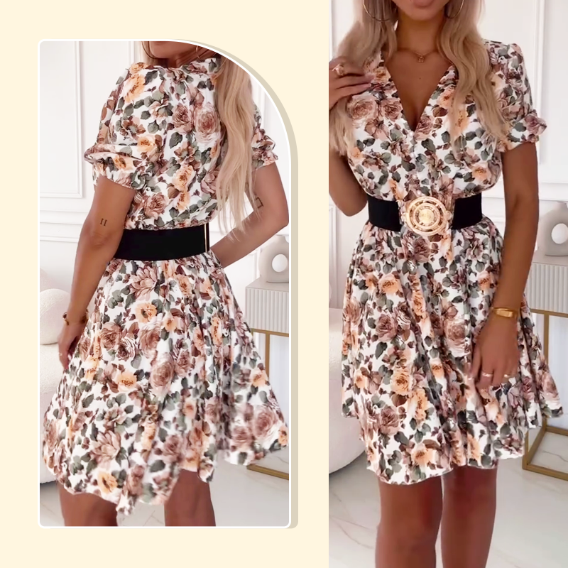 ⏳Ribotą laiką taikoma 50 % nuolaida💥✨Moteriška mini suknelė V formos iškirpte ir gėlių raštu-LT