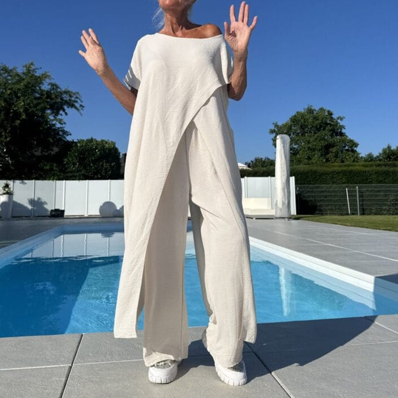 🌸Komplet enobarvnega top in hlač z odkritimi rameni-SI