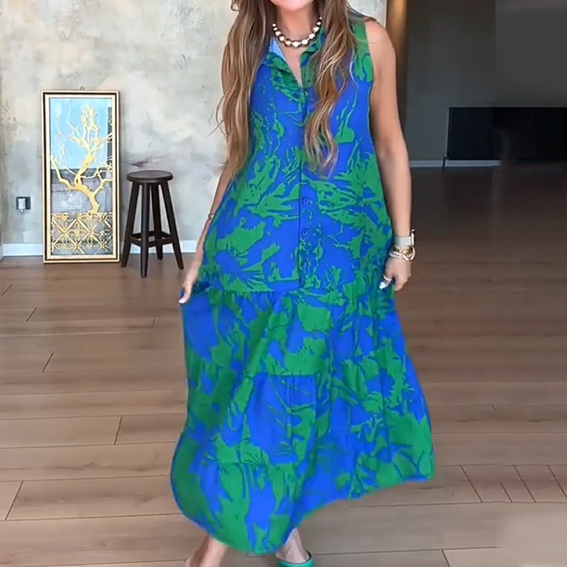 💃Μοδάτα γυναικεία μάξι φορέματα με στάμπα και αμάνικα-GR
