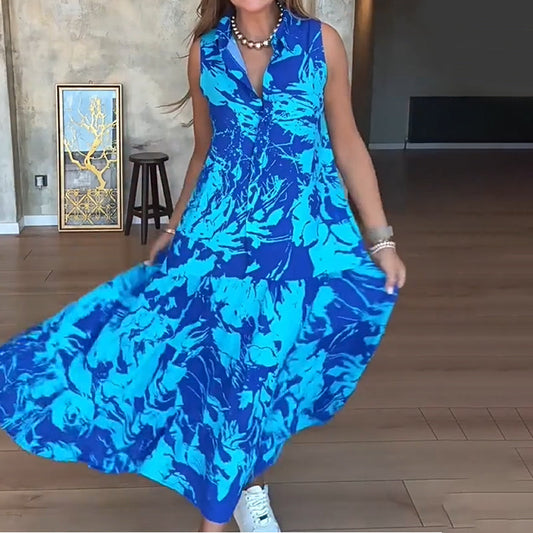 💃Ženske modne potiskane dolge obleke brez rokavov-SI