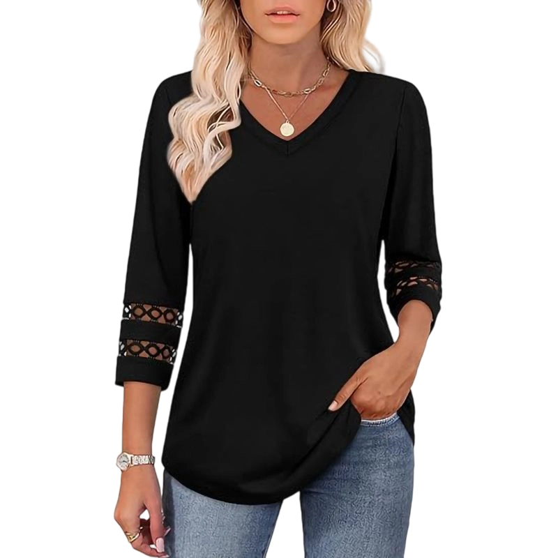 🌺[S-3XL]👚✨ Κλασικό μονόχρωμο τοπ με V ντεκολτέ και μανίκια 3/4-GR
