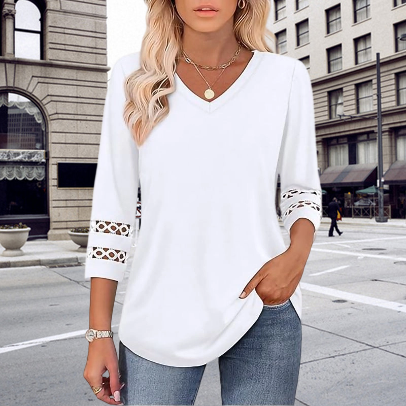 🌺[S-3XL]👚✨ Κλασικό μονόχρωμο τοπ με V ντεκολτέ και μανίκια 3/4-GR