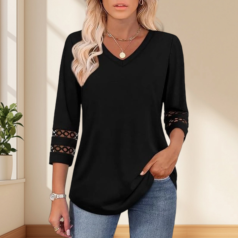 🌺[S-3XL]👚✨ Κλασικό μονόχρωμο τοπ με V ντεκολτέ και μανίκια 3/4-GR