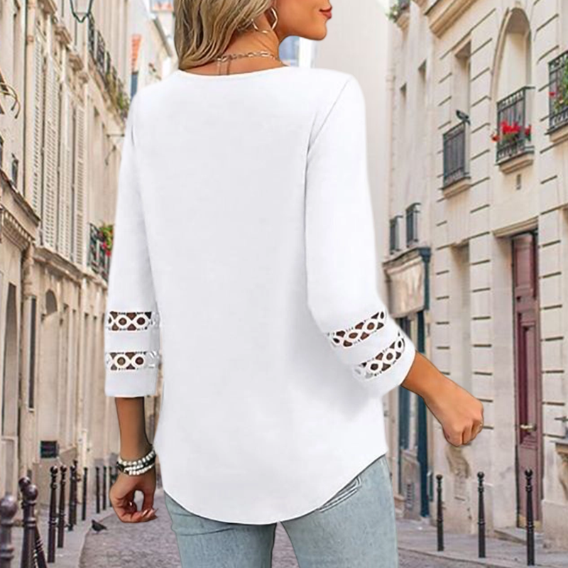 🌺[S-3XL]👚✨ Κλασικό μονόχρωμο τοπ με V ντεκολτέ και μανίκια 3/4-GR