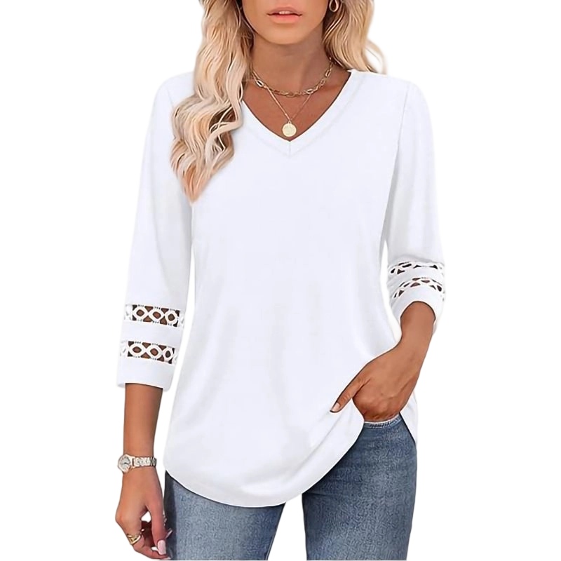 🌺[S-3XL]👚✨ Κλασικό μονόχρωμο τοπ με V ντεκολτέ και μανίκια 3/4-GR