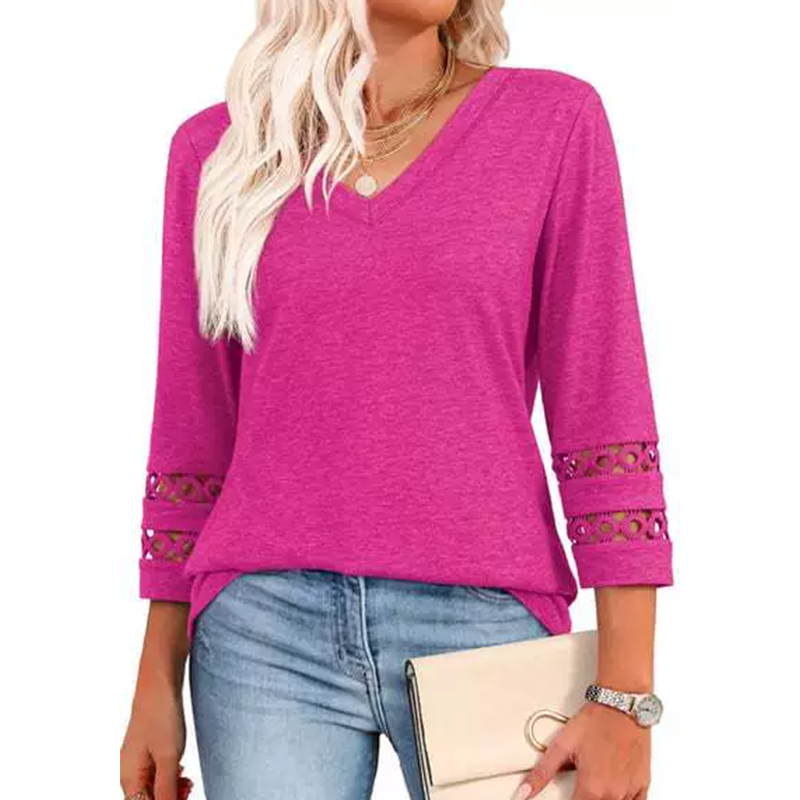 🌺[S-3XL]👚✨ Κλασικό μονόχρωμο τοπ με V ντεκολτέ και μανίκια 3/4-GR