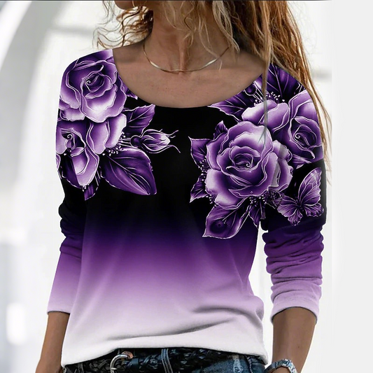 🔥👚Modna bluza z dolgimi rokavi in cvetličnim potiskom-SI