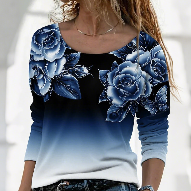 🔥👚Modna bluza z dolgimi rokavi in cvetličnim potiskom-SI