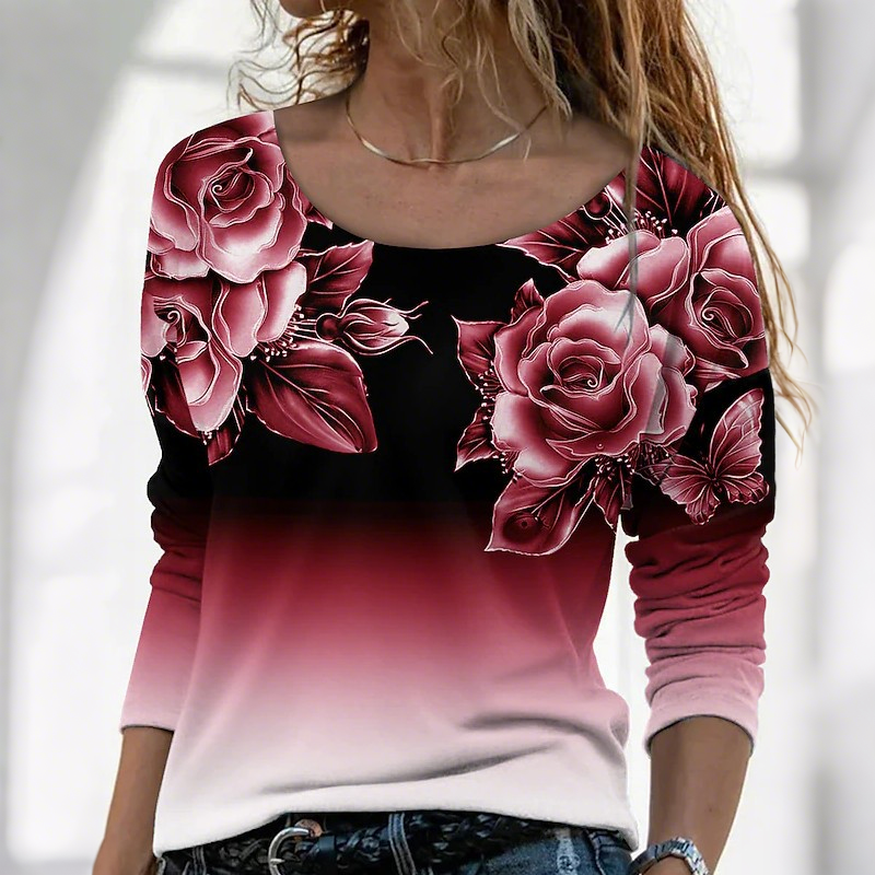 🔥👚Modna bluza z dolgimi rokavi in cvetličnim potiskom-SI