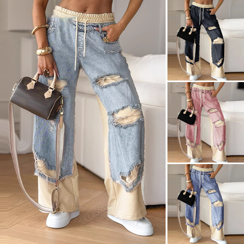 👖Široke jeans hlače z elastičnim pasom-SI