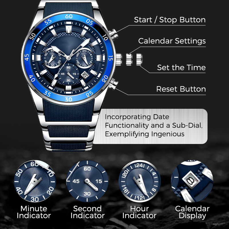 🎁 Moška vodoodporna večnamenska kremenčeva ura⌚-SI