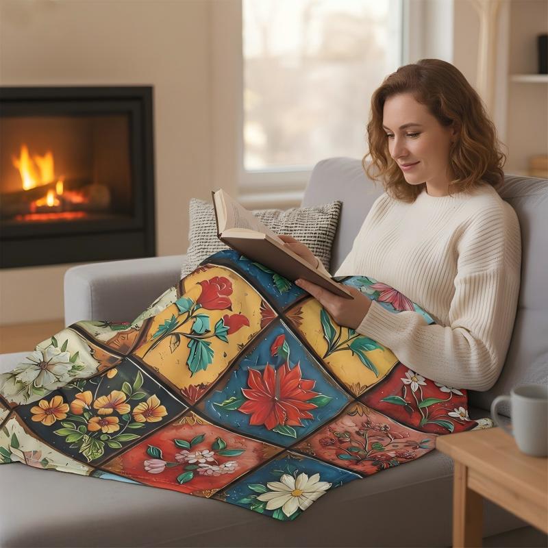 🌼 Prijetna in mehka flanelasta odeja s cvetličnim vzorcem 🛋️💐-SI