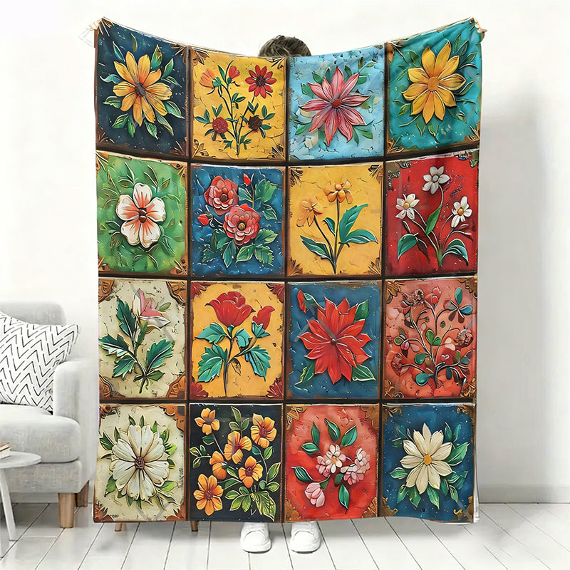 🌼 Prijetna in mehka flanelasta odeja s cvetličnim vzorcem 🛋️💐-SI
