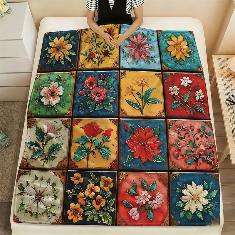 🌼 Prijetna in mehka flanelasta odeja s cvetličnim vzorcem 🛋️💐-SI