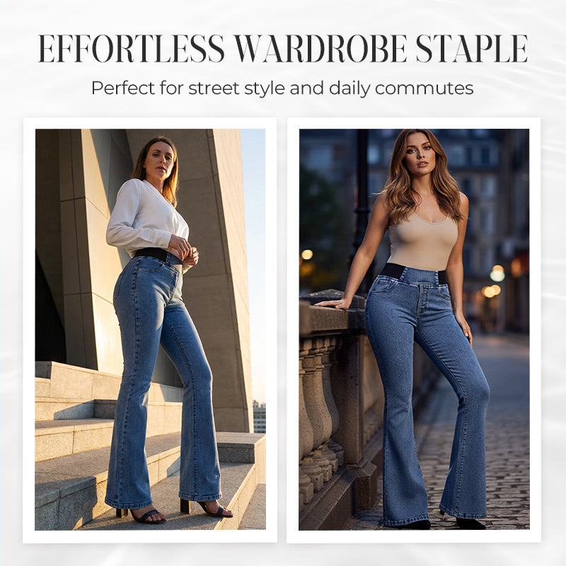 👖 Žensko jeans krilo z visokim pasom in razširjenim spodnjim delom-SI