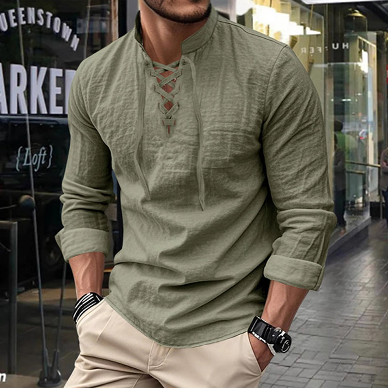 💎 Ανδρικό μονόχρωμο casual πουκάμισο — Αναπνεύσιμο βαμβακερό ύφασμα ✨-GR