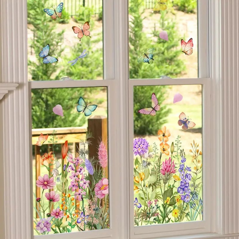 💎 Barvita nalepka za okno z motivom šopka rož - odstranljiva, dvostranska in izrezana po velikosti 🏡-SI