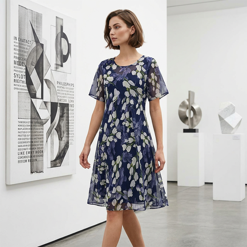 Ženska obleka A-kroja s cvetličnim vzorcem👗-SI