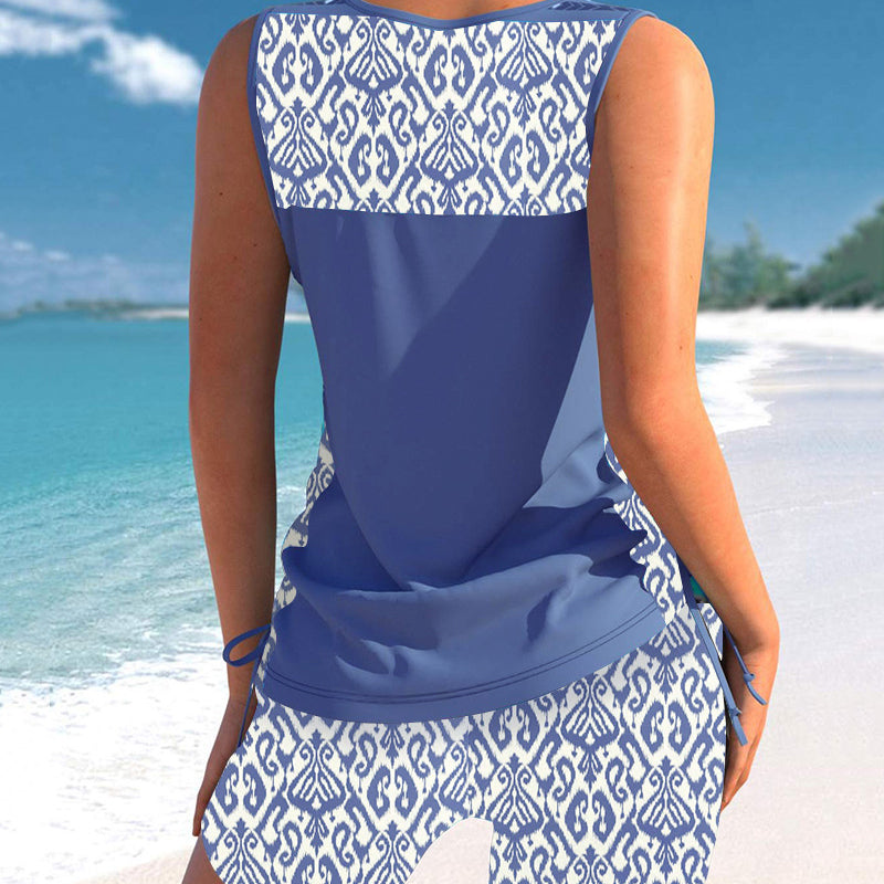 👙S-3XL🏖️Moteriškas raštuotas dviejų dalių tankini maudymosi kostiumėlis-LT