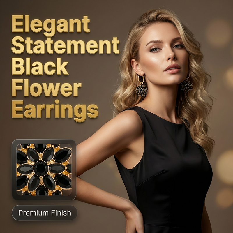 👱‍♀️💖 Elegantni črni cvetlični uhani-SI