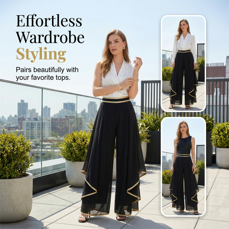 👖 POSEBNI 50 % POPUST! ✨ Ženske hlače s širokimi hlačnicami – zračne, z zlato obrobo, elegantne, vsestranske 🍂-SI
